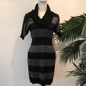 NWT ANN TAYLOR LOFT Black & Gray Sweater Dress XS